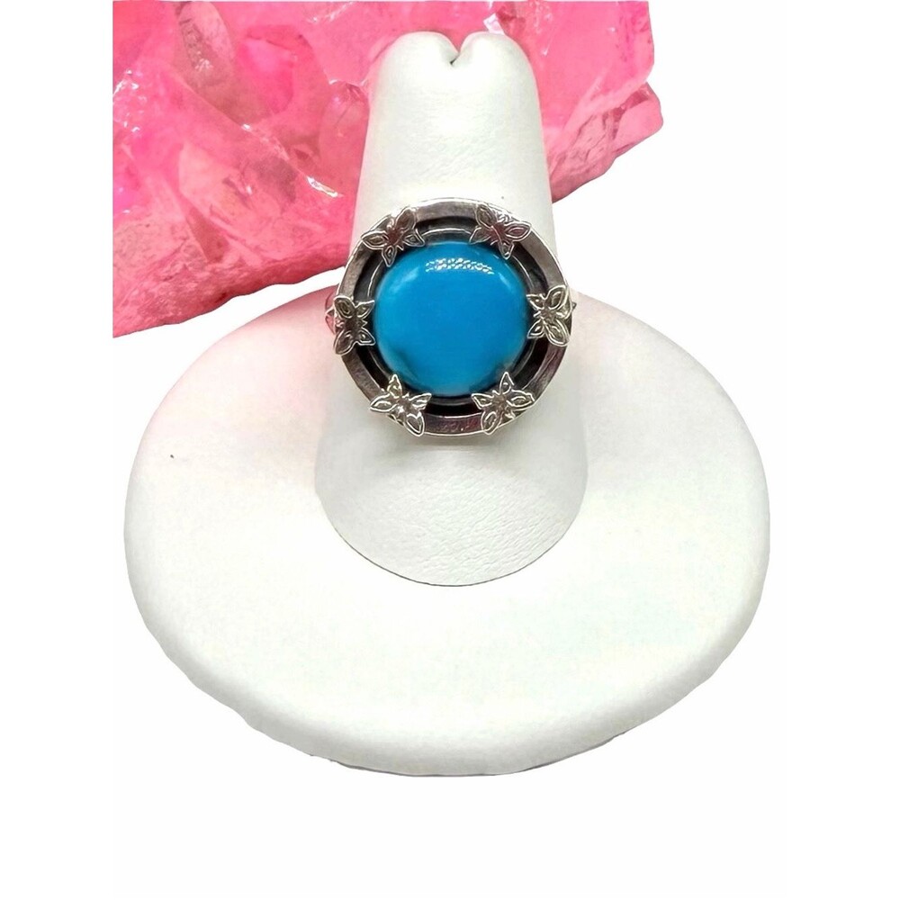 Morenci Mine Turquoise Ring Size 8 Solid 925 Sterling Silver Butterfly